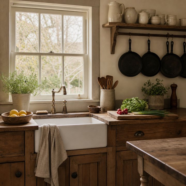 A bright kitchen with a window over the sink