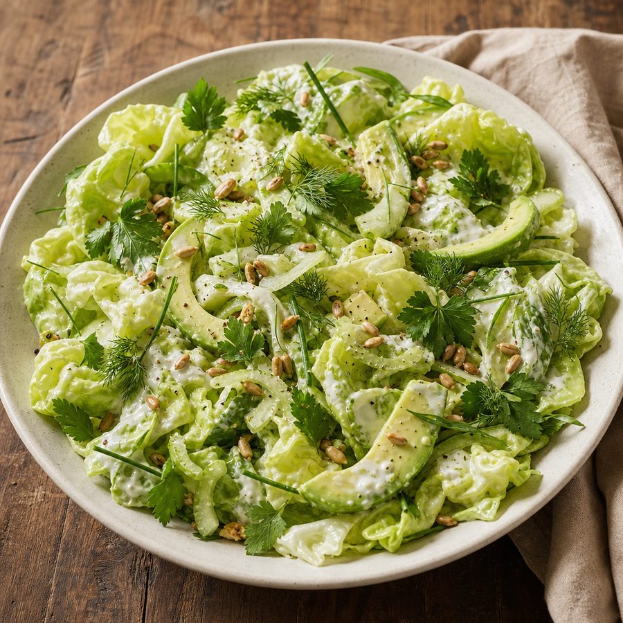 Butter lettuce and herb salad with buttermilk dressing and avocado