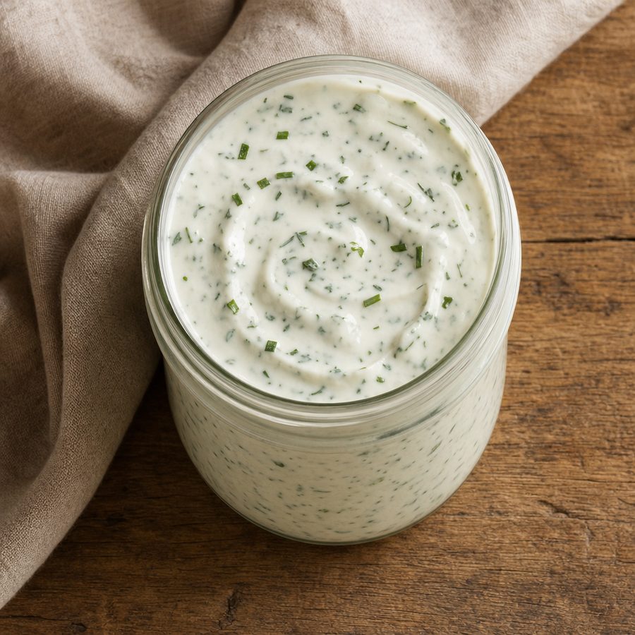 Buttermilk herb dressing in a small glass jar