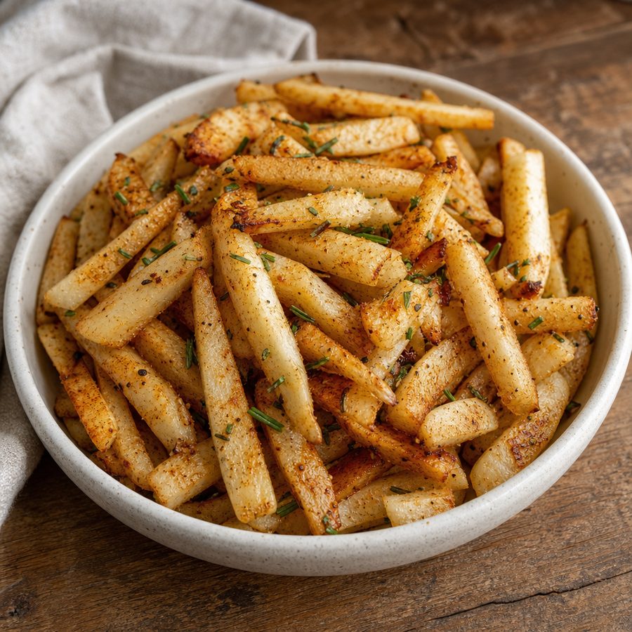 Crispy jicama fries with rosemary and paprika