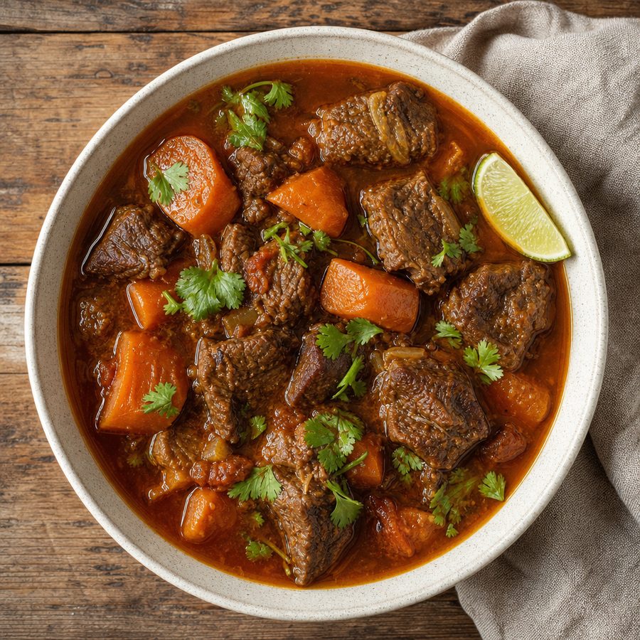 Vietnamese bo kho beef stew with carrots and cilantro
