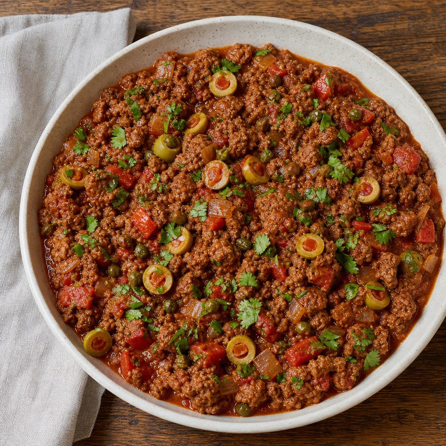 Cuban bison picadillo with green olives, capers and cilantro