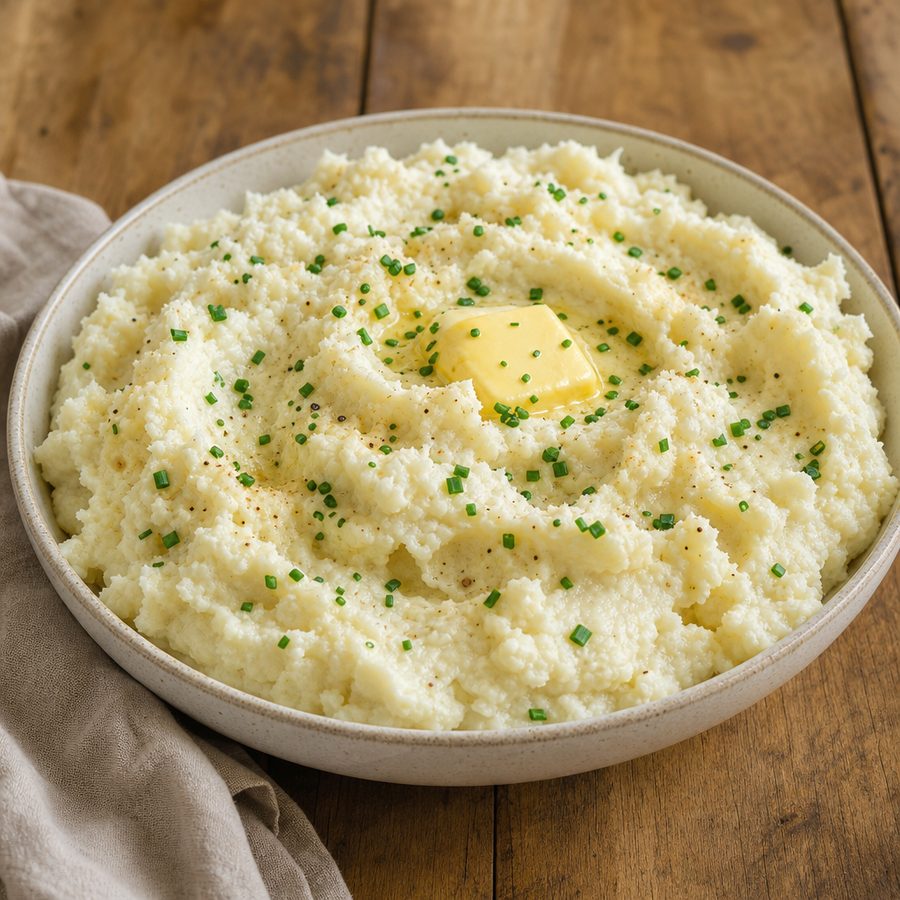 Mashed cauliflower with butter and chives