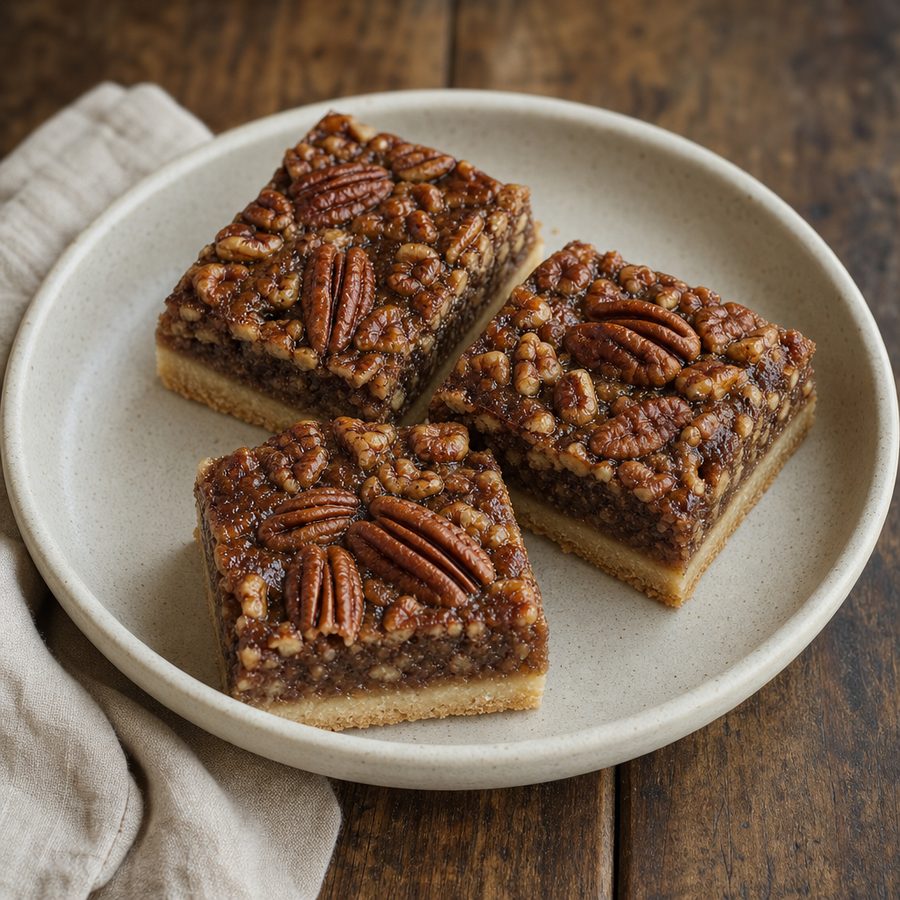 Pecan pie bars with a golden almond flour crust