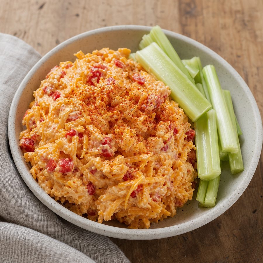 Pimento cheese spread with crisp celery sticks