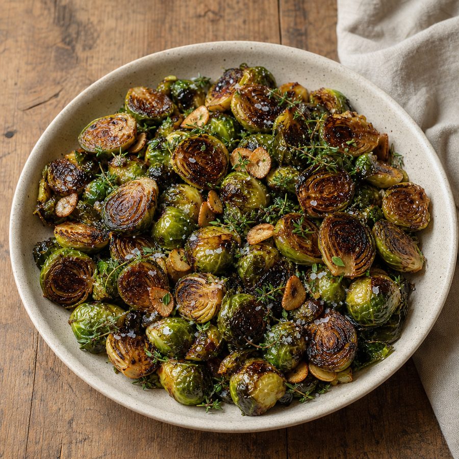 Roasted balsamic Brussels sprouts with thyme and garlic