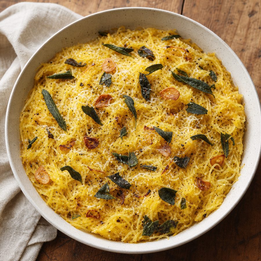 Spaghetti squash with brown butter, parmesan and crispy sage