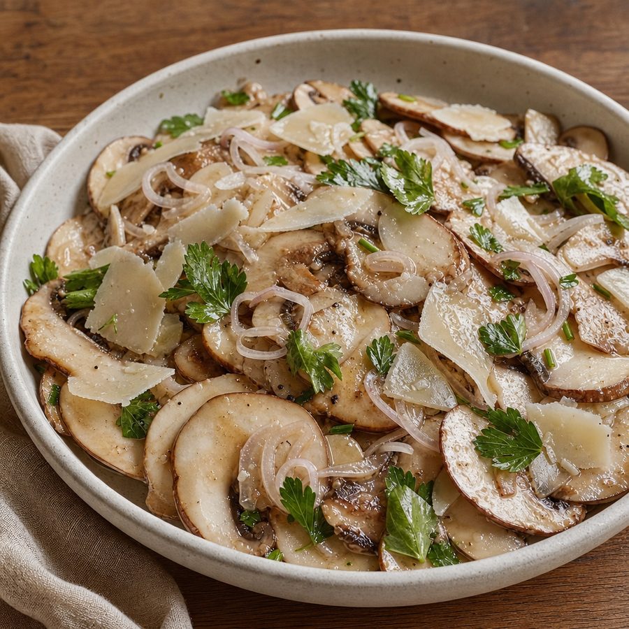 Shaved raw mushroom salad with parsley and parmesan