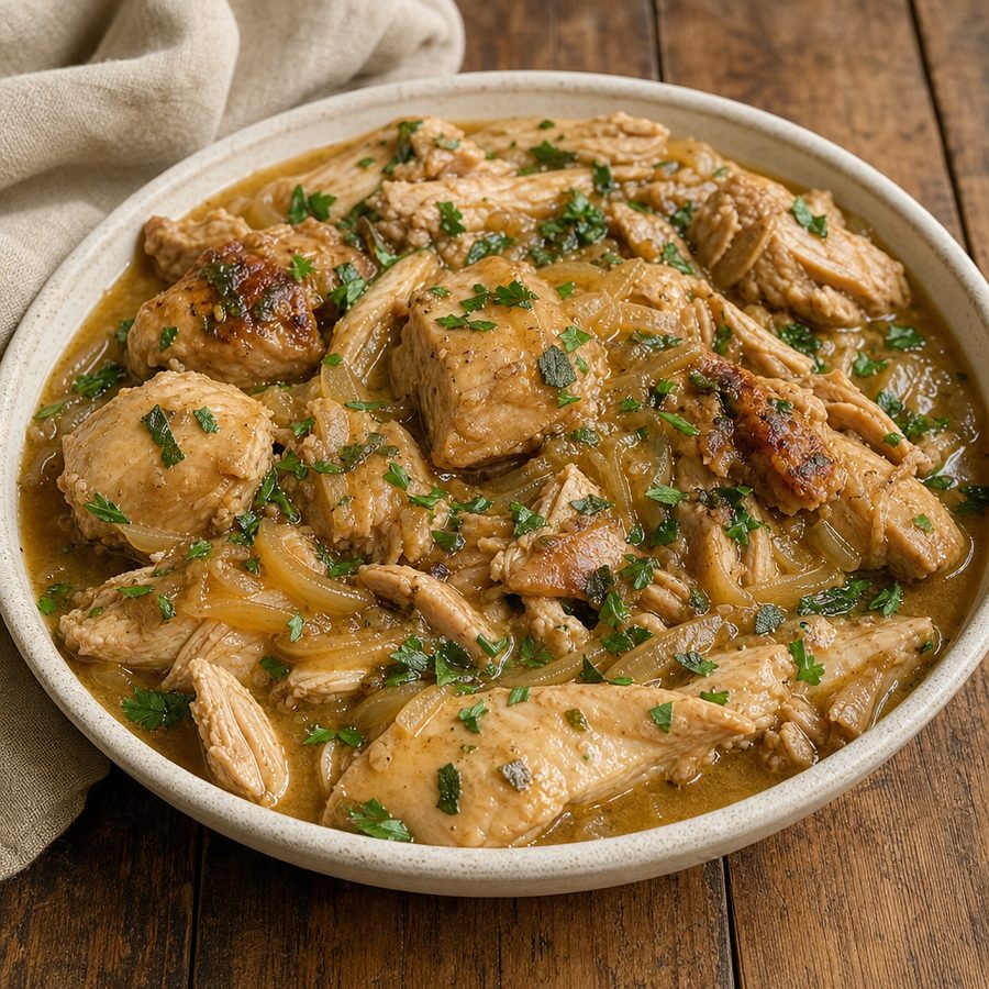 Pulled turkey thighs in sage and onion gravy