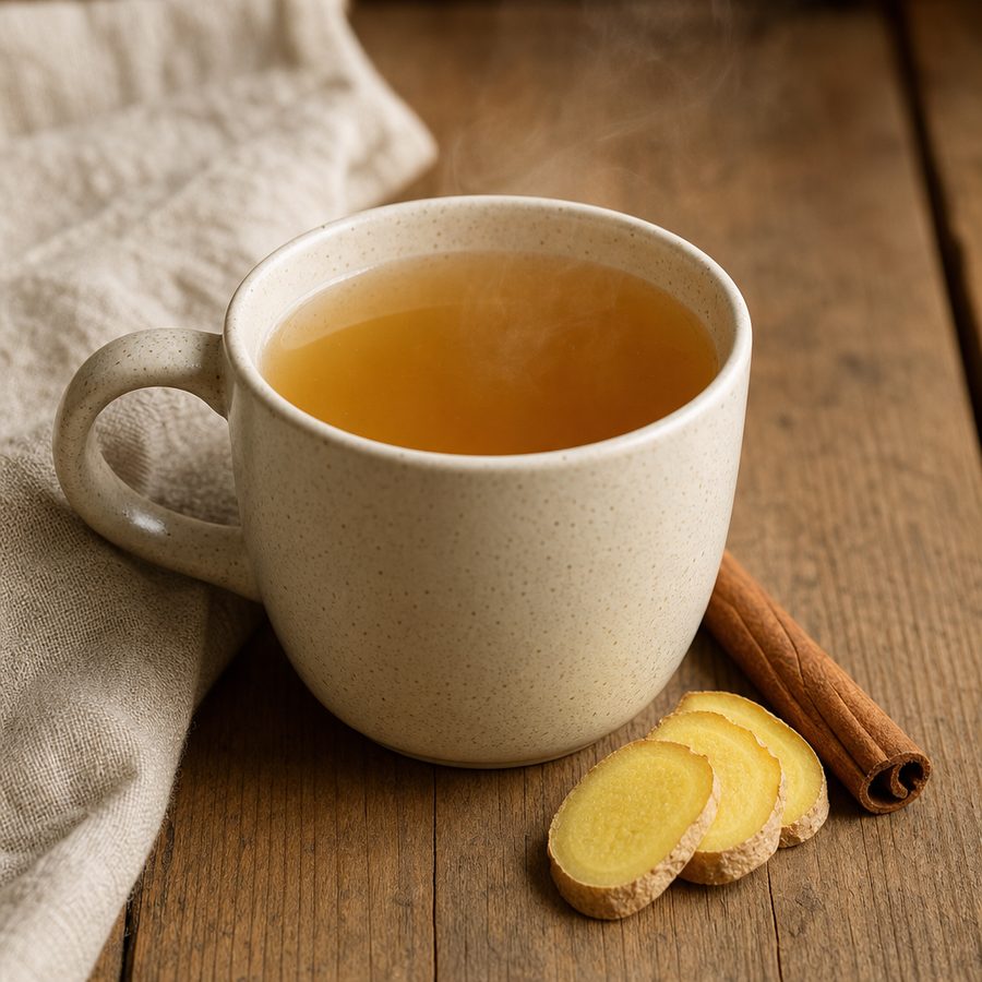 Warm apple cider vinegar and cinnamon sipper in a mug