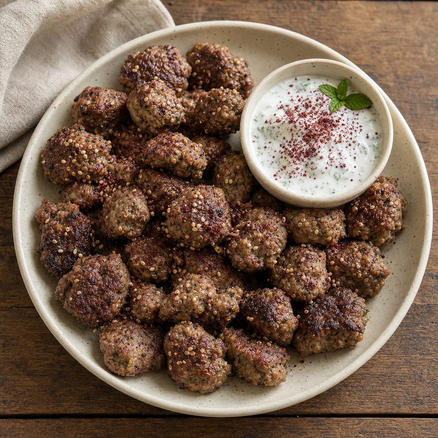 Za'atar lamb poppers with mint yogurt dip